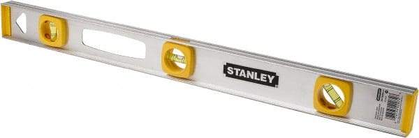 Stanley - 24" Long 3 Vial I-Beam Level - Aluminum, Silver, 1 45°, 1 Level & 1 Plumb Vials - Caliber Tooling