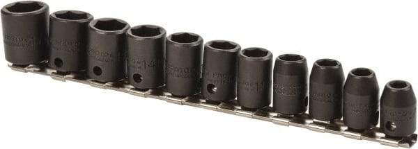 Proto - 11 Piece 3/8" Drive Impact Socket Set - 6 Points, 7mm to 17mm Range, Metric Measurement Standard - Caliber Tooling