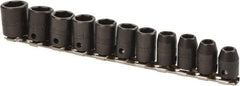 Proto - 11 Piece 3/8" Drive Impact Socket Set - 6 Points, 7mm to 17mm Range, Metric Measurement Standard - Caliber Tooling