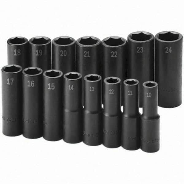 SK - 1/2" Drive Deep Impact Socket Set - 10 to 24mm, Metric Measurement Standard - Caliber Tooling