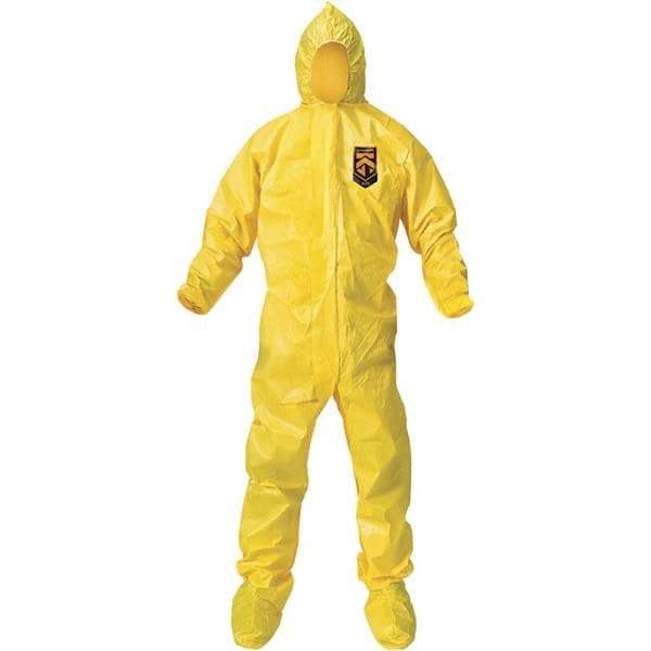 KleenGuard - Size M PE Film Chemical Resistant Coveralls - Yellow, Zipper Closure, Elastic Cuffs, with Boots, Bound Seams - Caliber Tooling