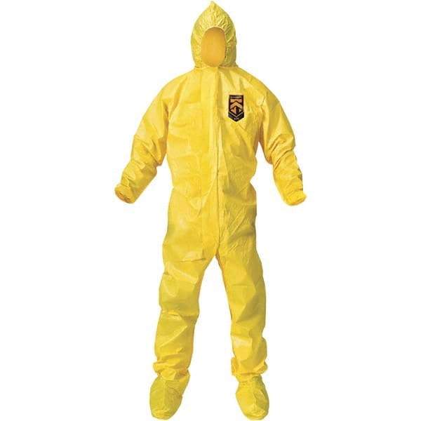 KleenGuard - Size L PE Film Chemical Resistant Coveralls - Yellow, Zipper Closure, Elastic Cuffs, with Boots, Bound Seams - Caliber Tooling