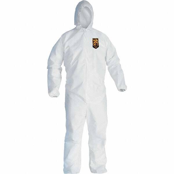 KleenGuard - Size M Film Laminate General Purpose Coveralls - White, Zipper Closure, Elastic Cuffs, Elastic Ankles, Serged Seams - Caliber Tooling