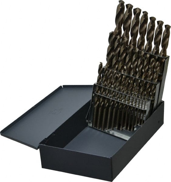 Cleveland - 1/16 to 1/2", 135° Point, Gold Finish, Cobalt Jobber Length Drill Bit Set - Caliber Tooling