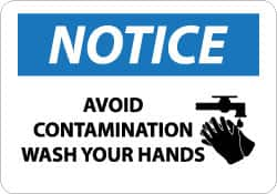 NMC - "Notice - Avoid Contamination - Wash Your Hands", 10" Long x 14" Wide, Aluminum Safety Sign - Rectangle, 0.04" Thick, Use for Restroom, Janitorial & Housekeeping - Caliber Tooling