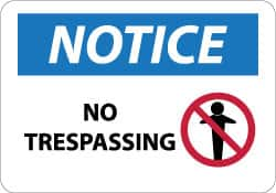 NMC - "Notice - No Trespassing", 10" Long x 14" Wide, Aluminum Safety Sign - Rectangle, 0.04" Thick, Use for Security & Admittance - Caliber Tooling