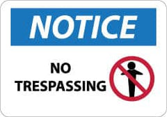 NMC - "Notice - No Trespassing", 10" Long x 14" Wide, Aluminum Safety Sign - Rectangle, 0.04" Thick, Use for Security & Admittance - Caliber Tooling