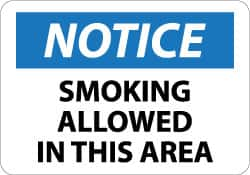 NMC - "Notice - Smoking Allowed in This Area", 10" Long x 14" Wide, Aluminum Safety Sign - Rectangle, 0.04" Thick, Use for Security & Admittance - Caliber Tooling