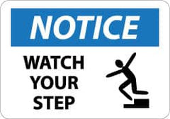 NMC - "Notice - Watch Your Step", 10" Long x 14" Wide, Aluminum Safety Sign - Rectangle, 0.04" Thick, Use for Accident Prevention - Caliber Tooling