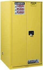 Justrite - 2 Door, 5 Shelf, Yellow Steel Standard Safety Cabinet for Flammable and Combustible Liquids - 65" High x 34" Wide x 34" Deep, Manual Closing Door, 3 Point Key Lock, 96 Gal Capacity - Caliber Tooling