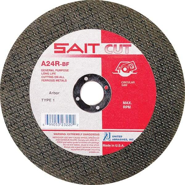 Sait - 8" 24 Grit Aluminum Oxide Cutoff Wheel - 3/32" Thick, 5/8" Arbor, 7,600 Max RPM, Use with Circular Saws - Caliber Tooling