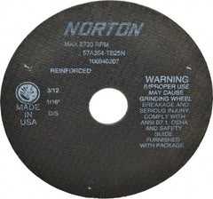 Norton - 7" 36 Grit Aluminum Oxide Cutoff Wheel - 1/16" Thick, 1-1/4" Arbor, 8,730 Max RPM, Use with Stationary Grinders - Caliber Tooling