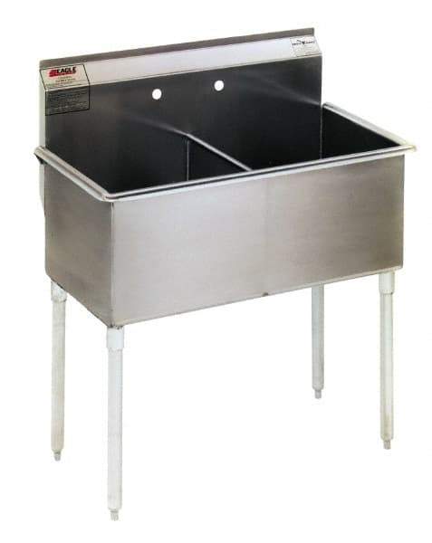 Eagle MHC - 36" Long x 21" Wide Inside, 2 Compartment, Stainless Steel Stainless Steel Scullery Sink - 16 Gauge, 39" Long x 24-1/2" Wide x 42" High Outside, 14" Deep - Caliber Tooling