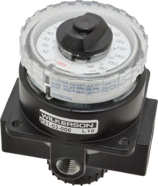 Wilkerson - 3/8 NPT Port, 180 CFM, Zinc Dial Air Regulator - 5 to 160 psi Range, 300 Max psi Supply Pressure, 1/4" Gauge Port Thread, 3.2" Wide x 4.19" High - Caliber Tooling