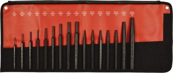 Mayhew - 16 Piece, 3/32 to 3/8", Assorted Brass Punch Kit - Hex Shank, Steel, Comes in Kit Bag - Caliber Tooling