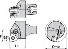 Kennametal - Left Hand Cut, Size KM3225, WN.. Insert Compatiblity, Internal Modular Turning & Profiling Cutting Unit Head - 22mm Ctr to Cutting Edge, 30mm Head Length, Through Coolant, Series Kenlever - Caliber Tooling