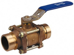 NIBCO - 2" Pipe, Full Port, Bronze Standard Ball Valve - 3 Piece, Inline - One Way Flow, Grooved x Grooved Ends, Lever Handle, 600 WOG, 200 WSP - Caliber Tooling