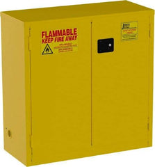 Jamco - 2 Door, 1 Shelf, Yellow Steel Standard Safety Cabinet for Flammable and Combustible Liquids - 44" High x 43" Wide x 18" Deep, Manual Closing Door, 3 Point Key Lock, 30 Gal Capacity - Caliber Tooling