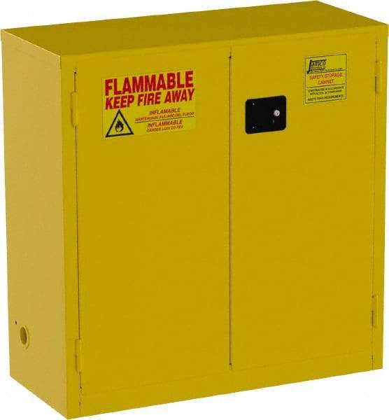 Jamco - 2 Door, 1 Shelf, Yellow Steel Standard Safety Cabinet for Flammable and Combustible Liquids - 44" High x 43" Wide x 18" Deep, Self Closing Door, 3 Point Key Lock, 30 Gal Capacity - Caliber Tooling