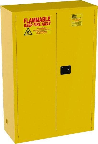 Jamco - 2 Door, 2 Shelf, Yellow Steel Standard Safety Cabinet for Flammable and Combustible Liquids - 65" High x 43" Wide x 18" Deep, Self Closing Door, 3 Point Key Lock, 45 Gal Capacity - Caliber Tooling