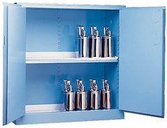 Justrite - 2 Door, 2 Shelf, Blue Steel Standard Safety Cabinet for Corrosive Chemicals - 65" High x 34" Wide x 34" Deep, Manual Closing Door, 3 Point Key Lock, 60 Gal Capacity - Caliber Tooling