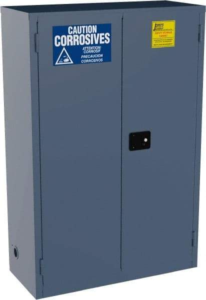 Jamco - 2 Door, 2 Shelf, Blue Steel Standard Safety Cabinet for Corrosive Chemicals - 65" High x 43" Wide x 18" Deep, Manual Closing Door, 3 Point Key Lock, 45 Gal Capacity - Caliber Tooling