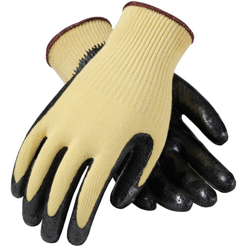 09-K1400/XL Gloves w/Kevlar Brand - G-Tek KEV - Yellow 10G Kevlar Shell - Black Nitrile Coat Smooth Grip - A2 - Exact Industrial Supply