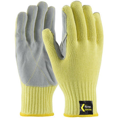 09-K300LP/M Gloves w/Kevlar Brand - Kut Gard - Yellow 7G Kevlar Shell - Cowhide Leather Palm - Med. Wgt - A4 - Exact Industrial Supply