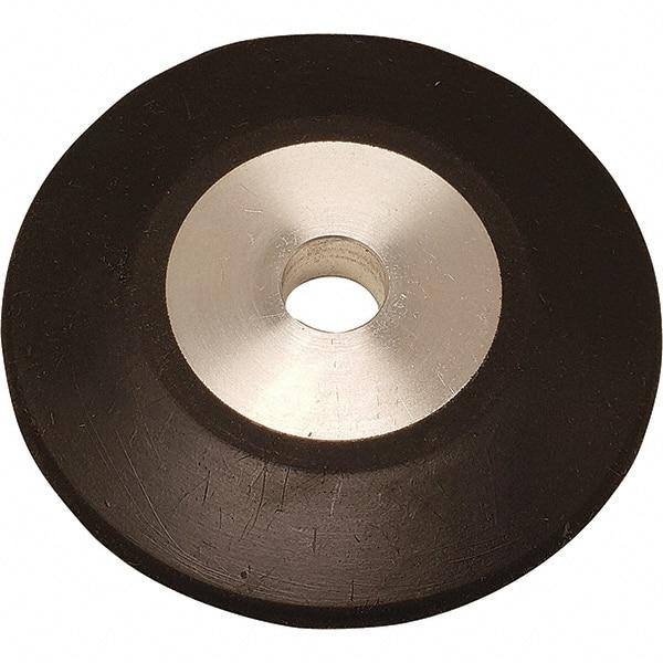 Dynabrade - 4" Diam x 1/2" Wide Contact Wheel - 1/4" Arbor Hole, Radiused, 70 Duro Rubber Face - Caliber Tooling