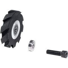 Dynabrade - 2" Diam x 1/2" Wide Contact Wheel Assembly - 1/4" Arbor Hole, Crowned, 90 Duro Urethane Face - Caliber Tooling