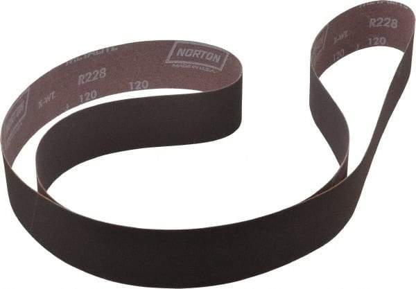 Norton - 2" Wide x 72" OAL, 120 Grit, Aluminum Oxide Abrasive Belt - Aluminum Oxide, Fine, Coated, X Weighted Cloth Backing, Series R228 - Caliber Tooling