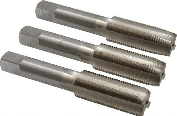 Interstate - M18x1.50 Metric Fine, 4 Flute, Bottoming, Plug & Taper, Bright Finish, High Speed Steel Tap Set - Right Hand Cut, 4-1/32" OAL, 1-13/16" Thread Length - Caliber Tooling