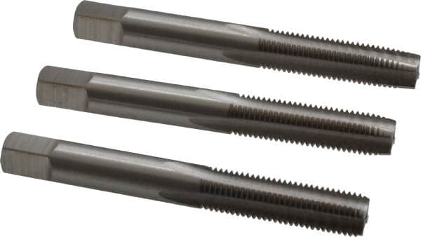 Interstate - M8x1.00 Metric Fine, 4 Flute, Bottoming, Plug & Taper, Bright Finish, High Speed Steel Tap Set - Right Hand Cut, 2-23/32" OAL, 1-1/8" Thread Length - Caliber Tooling