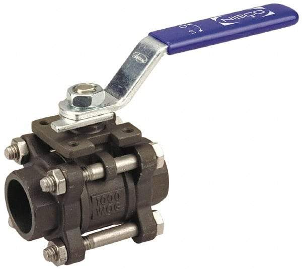 NIBCO - 1/2" Pipe, Full Port, Carbon Steel Standard Ball Valve - 3 Piece, Inline - One Way Flow, Socket Weld x Socket Weld Ends, Locking Lever Handle, 1,000 WOG - Caliber Tooling