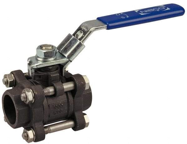 NIBCO - 3/4" Pipe, Full Port, Carbon Steel Standard Ball Valve - 3 Piece, Inline - One Way Flow, Socket Weld x Socket Weld Ends, Locking Lever Handle, 1,000 WOG - Caliber Tooling