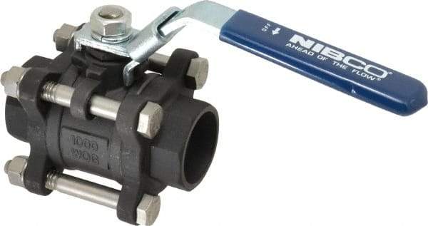 NIBCO - 1" Pipe, Full Port, Carbon Steel Standard Ball Valve - 3 Piece, Inline - One Way Flow, Socket Weld x Socket Weld Ends, Locking Lever Handle, 1,000 WOG - Caliber Tooling