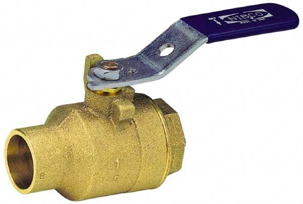 NIBCO - 2" Pipe, Full Port, Bronze Standard Ball Valve - 2 Piece, Inline - One Way Flow, FNPT x Soldered Ends, Lever Handle, 600 WOG, 150 WSP - Caliber Tooling