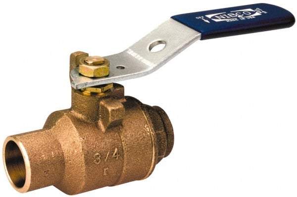 NIBCO - 1-1/2" Pipe, Standard Port, Bronze Standard Ball Valve - 2 Piece, Inline - One Way Flow, Soldered x Soldered Ends, Lever Handle, 600 WOG, 150 WSP - Caliber Tooling