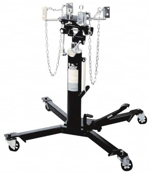 Omega Lift Equipment - 1,000 Lb Capacity Pedestal Transmission Jack - 39-1/2 to 72-1/2" High, 38" Chassis Width x 38" Chassis Length - Caliber Tooling