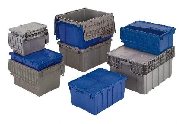 Orbis - 0.7 Cu Ft, 70 Lb Load Capacity Blue Polyethylene Attached-Lid Container - Stacking, Nesting, 19.7" Long x 11.8" Wide x 7.3" High, Lid Included - Caliber Tooling