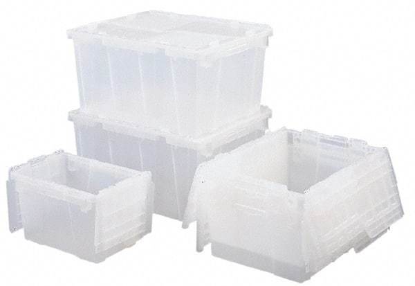 Orbis - 0.6 Cu Ft, 70 Lb Load Capacity Clear Polypropylene Attached-Lid Container - Stacking, Nesting, 15.2" Long x 10.9" Wide x 9.7" High, Lid Included - Caliber Tooling