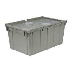 Quantum Storage - 2.5 Cu Ft, 100 Lb Load Capacity Gray Polyethylene Attached-Lid Container - Stacking, Nesting, 27.3" Long x 16.6" Wide x 12-1/2" High, Lid Included - Caliber Tooling