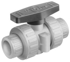 Plast-O-Matic - 1-1/4" Pipe, Full Port, PVC True Union Design Ball Valve - Inline - Two Way Flow, FNPT x FNPT Ends, Tee Handle, 175 WOG - Caliber Tooling