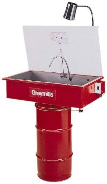 Graymills - Drum Mount Solvent-Based Parts Washer - 20 Gal Max Operating Capacity, Steel Tank, 67-1/8" High x 36" Long x 20" Wide, 115 Input Volts - Caliber Tooling