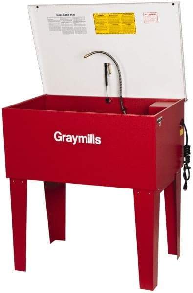 Graymills - Free Standing Solvent-Based Parts Washer - 15 Gal Max Operating Capacity, Steel Tank, 38-1/2" (Lid Close)/60" (Lid Open) High x 36" Long x 22" Wide, 115 Input Volts - Caliber Tooling