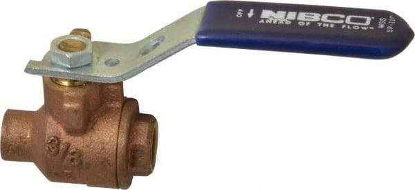 NIBCO - 3/8" Pipe, Full Port, Bronze Standard Ball Valve - 2 Piece, Inline - One Way Flow, Soldered x Soldered Ends, Lever Handle, 600 WOG, 150 WSP - Caliber Tooling