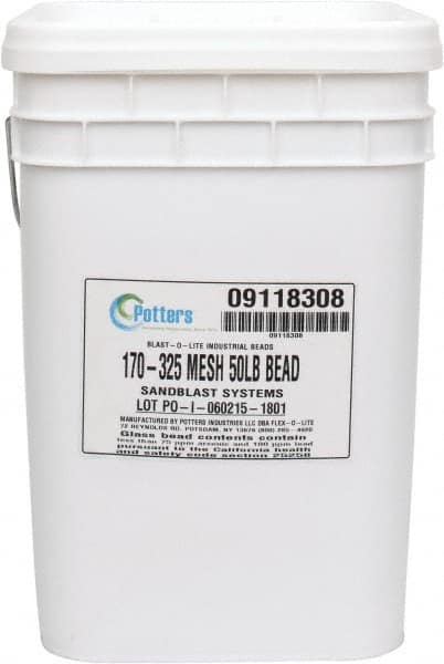 Made in USA - Fine Grade Smooth Glass Bead - 170 to 325 Grit, 50 Lb Pail - Caliber Tooling