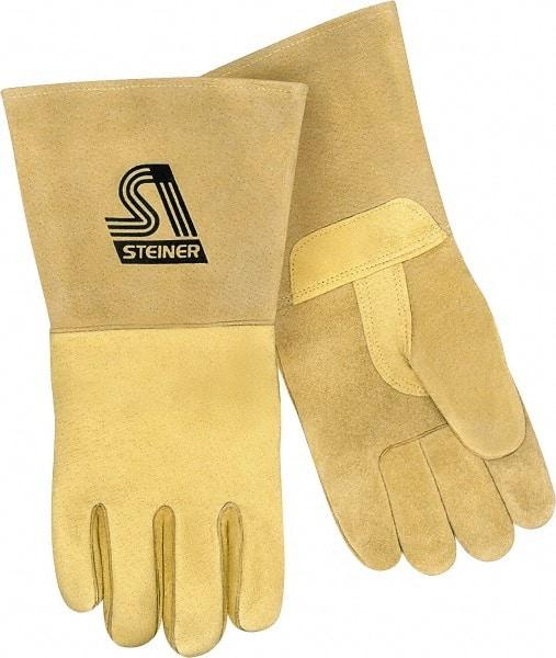 Steiner - Size L Unlined Pigskin Welding Glove - 13" OAL, Gauntlet Cuff, Thumb Strap, For MIG - Caliber Tooling