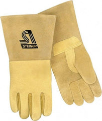 Steiner - Size L Unlined Pigskin Welding Glove - 13" OAL, Gauntlet Cuff, Thumb Strap, For MIG - Caliber Tooling