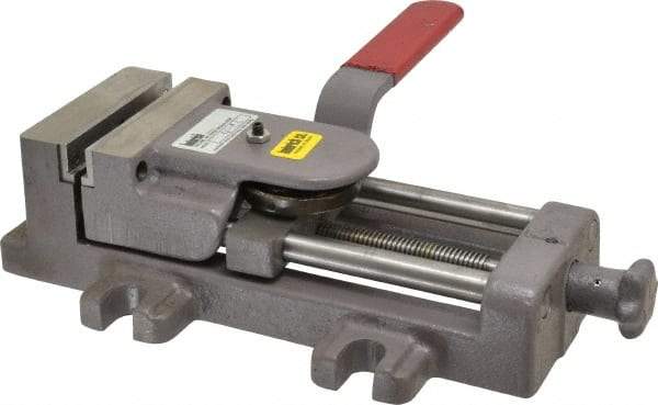 Heinrich - 4" Jaw Opening Capacity x 1-3/8" Throat Depth, Horizontal Drill Press Vise - 4" Wide x 1-3/8" High Jaw, Stationary Base, Standard Speed, 11-3/4" OAL - Caliber Tooling